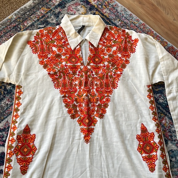 New! Origins kaftan orange /red embroidered cream long tunic coverup siz… - Picture 9 of 9